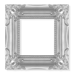 The antique silver frame on the white background