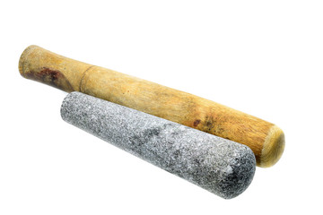 Wooden pestle isolated on white background.