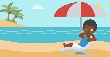 Obraz na płótnie Canvas Man relaxing on beach chair vector illustration.