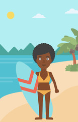 Surfer holding surfboard vector illustration.