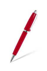 Red pen with shadow on white