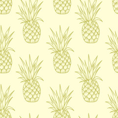 Yellow pineapple. Vector seamless pattern