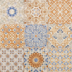 Colorful vintage ceramic tiles wall decoration