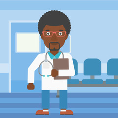 Doctor with file in medical office.