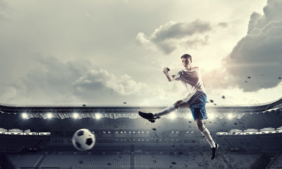 Fototapeta na wymiar Soccer forward player . Mixed media