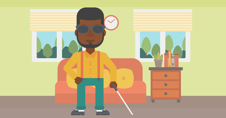 Blind man with stick.