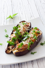 Eggplants stuffed with mince and vegetables