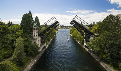 Montlake Bridge, Double-Leaf Bascule Bridge Over the Montlake Cut That Connects Lake Washington to...