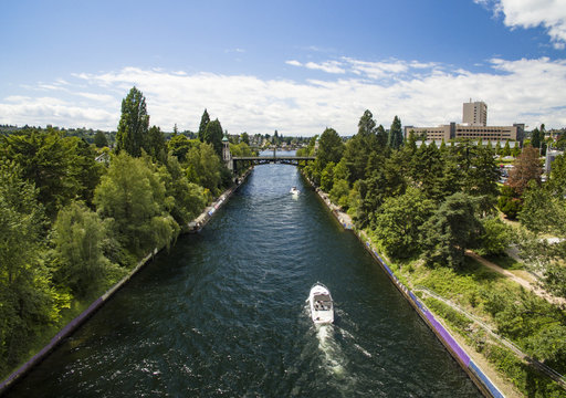 Montlake Cut Canal in Lake Washington Connecting to Lake Union in Seattle, WA