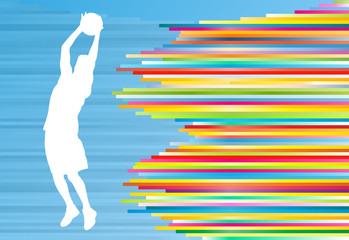 Fototapeta na wymiar Basketball player white silhouette vector illustration on colorf