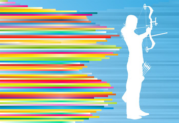 Archer woman training with bow vector background abstract