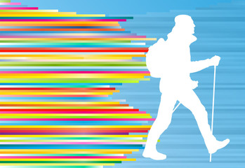Nordic walking active man workout vector background
