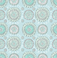 Seamless pattern with lace flowers and buttons