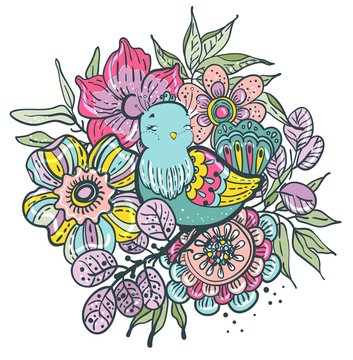 Floral Card with  bird
