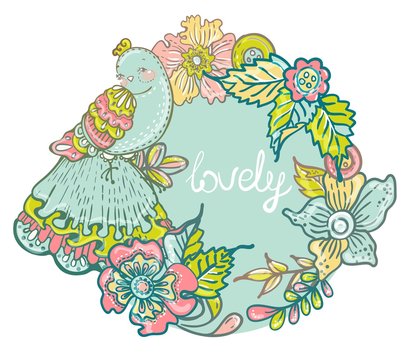 Floral Card with  bird