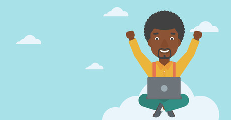Man on cloud with laptop vector illustration.