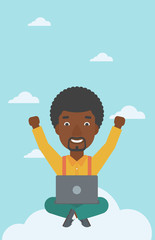 Man on cloud with laptop vector illustration.