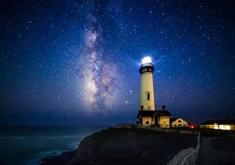 Foto op Canvas Melkweg bij Pigeon Point Lighthouse, Pescadero, Californië © heyengel