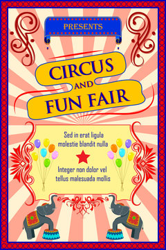 Vintage Circus Cartoon Poster Invitation for Party Carnival and Advertisment