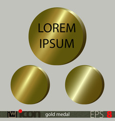 Empty gold medal icon. Three variants on isolated backgound.