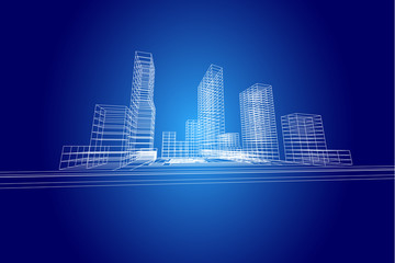 city view, architecture abstract, 3d illustration
