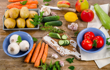 Raw organic vegetables and fruits.