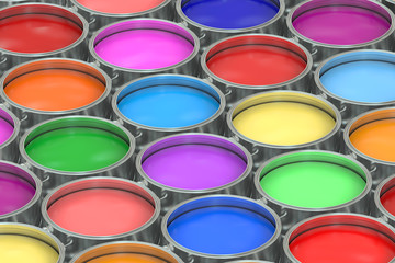 Paint cans background. 3D rendering