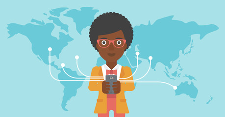 Business woman using smartphone.