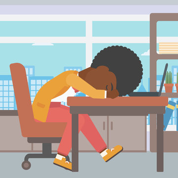 Woman sleeping on workplace.