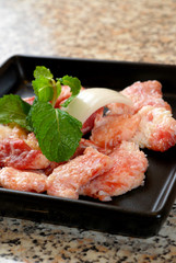 Premium raw japanese beef sliced on plate