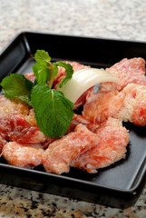 Premium raw japanese beef sliced on plate