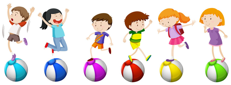 Boys and girls standing on ball