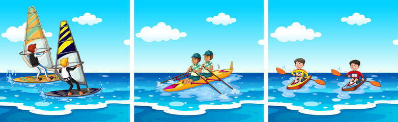 People doing water sports at sea