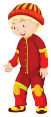 Little boy in red jumpsuit