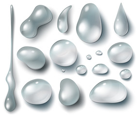 Set of water drops in different shapes