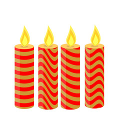 Christmas candles of different colors, isolated, 4 pieces..