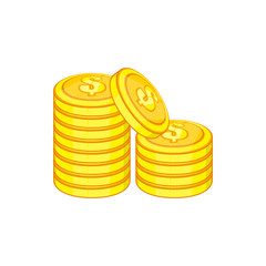 Stack of gold coins icon in cartoon style on a white background