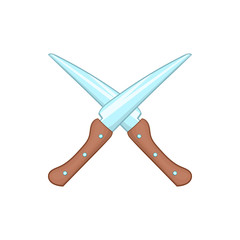 Crossed kitchen knifes icon in cartoon style on a white background