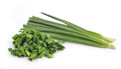 Garlic chives isolated on white background