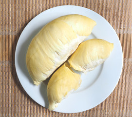 Closeup yellow Mon Thong durian on plate