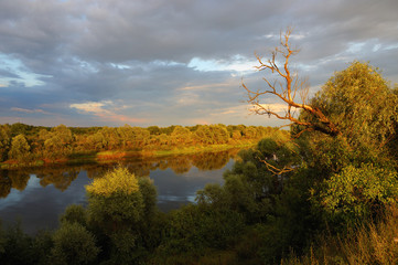 Naklejka na ściany i meble Beautiful scenery in nature of river with trees around in Belarus landscape in summer