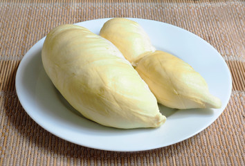 Closeup yellow Mon Thong durian on plate