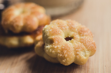 sugar crackers biscuit on wooden plates