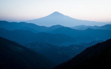 Fototapeta premium Beautiful sunrise time of Mountain Fuji in autumn season seen from Mountain Takayama , Shizuoka prefecture