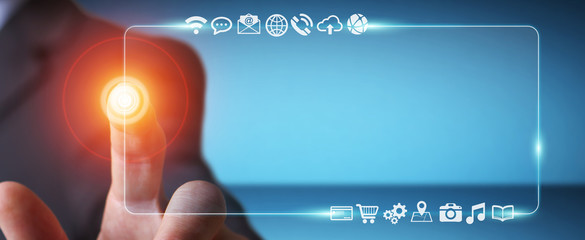 Businessman using tactile interface web address bar to surf on i