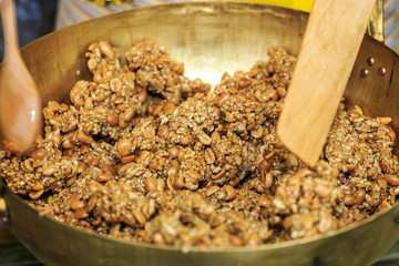 Thai dessert,Krayasart, Thai sweet made of rice ,nut,sesame-seeds and sugar