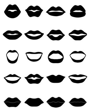 Set of black lips on a white background, vector