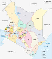 vector administrative and political map of the Republic of Kenya - obrazy, fototapety, plakaty