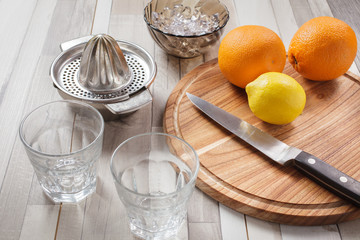 Juicing fresh from the oranges and lemon