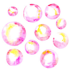 watercolor bubbles hand drawn element. rosy color painted ..bubb